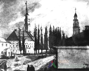 Rotušės a. 1867 m., dailininko Boleslovo Rusecko akvarelė, iš KPD Kultūros registro vertybių bylos.